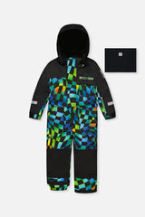 Kids One Piece Play Snowsuit Blue Checkered Print