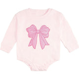 Pink Bow Sequin Patch Long Sleeve Romper