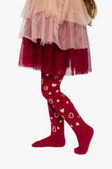 Knit Heart Tights Red