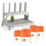 PopYum Orange Formula Making Baby Bottle Set 4-Pack with Gray Drying Rack Bundle