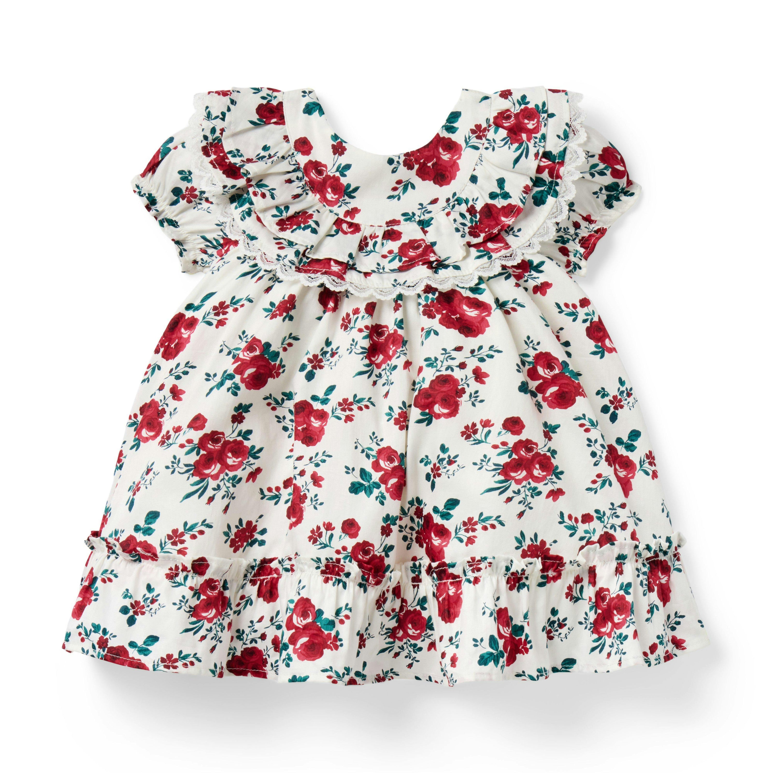 Baby Floral Lace Trim Dress, ivory