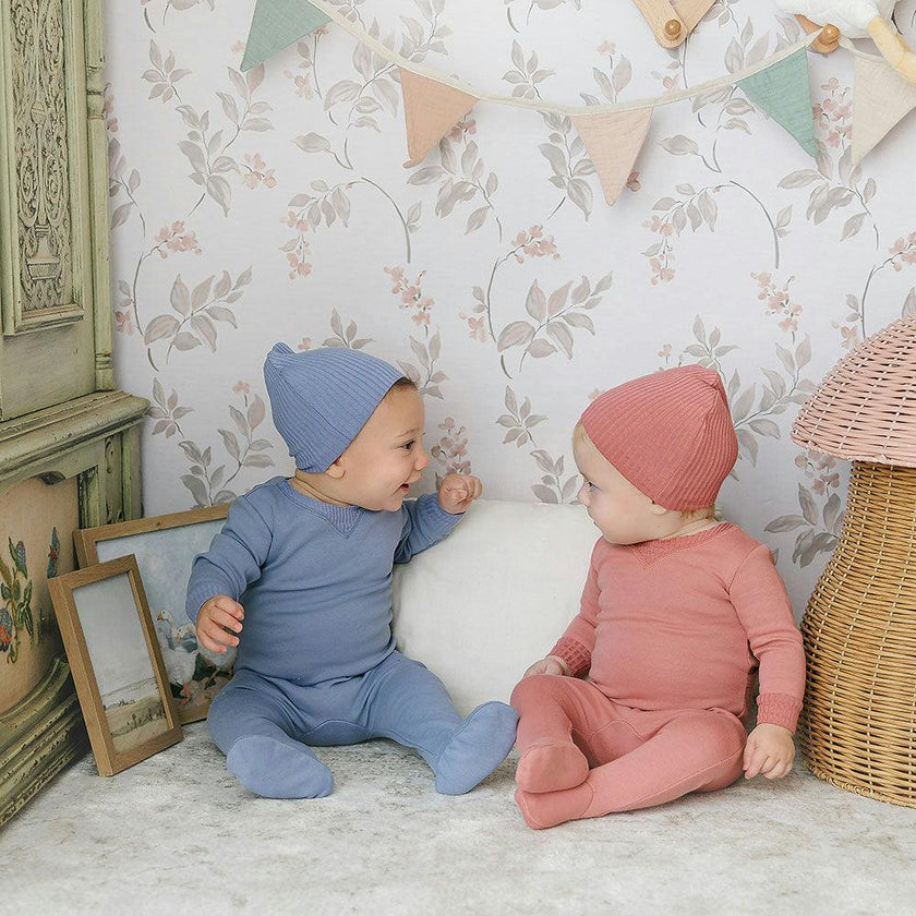Cuddly in Cotton Footie & Hat Set Misty Rose