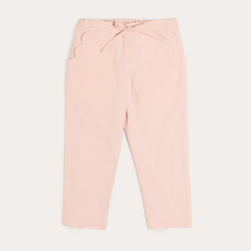Scallop Edged Pocket Bow Detail Trousers in Baby Pink (18mths-4yrs)