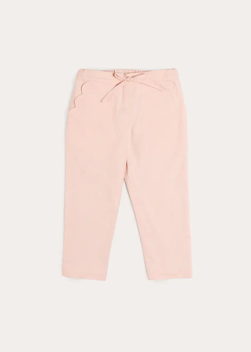 Scallop Edged Pocket Bow Detail Trousers in Baby Pink (18mths-4yrs)