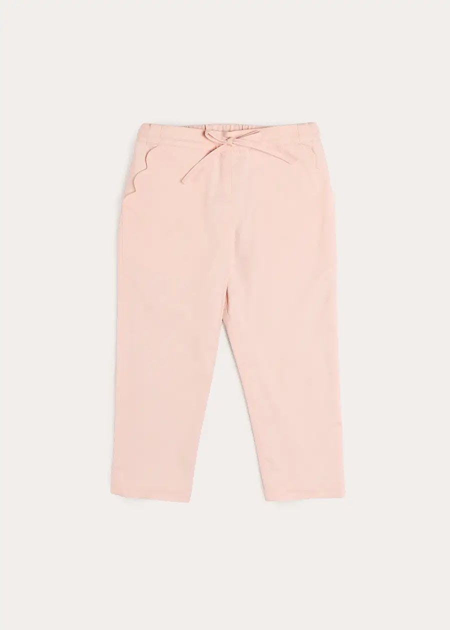 Scallop Edged Pocket Bow Detail Trousers in Baby Pink (18mths-4yrs)