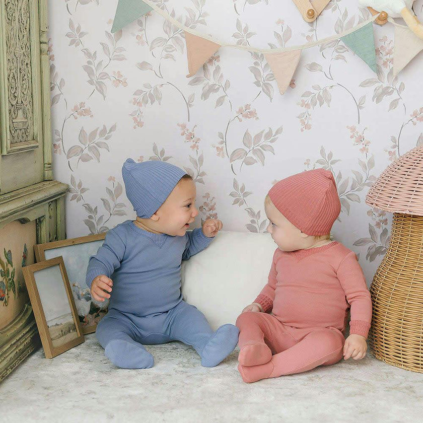 Cuddly in Cotton Footie & Hat Set Misty Rose