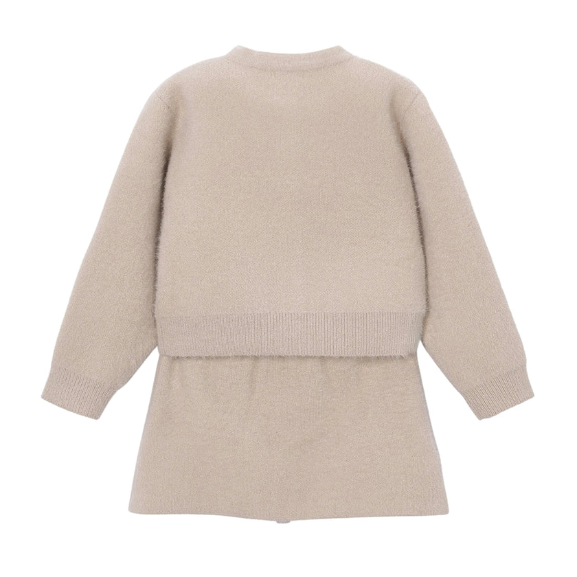 Beige Knit Cardigan & Skirt Set