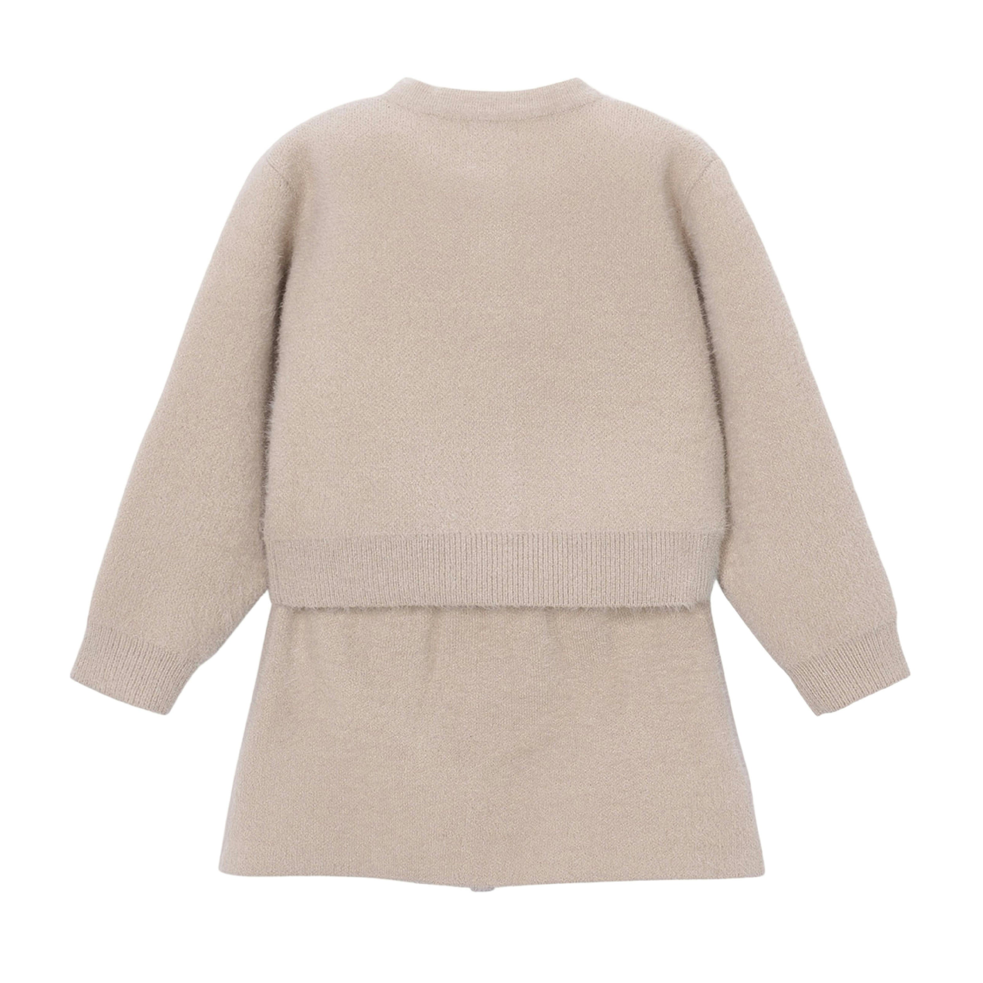 Beige Knit Cardigan & Skirt Set