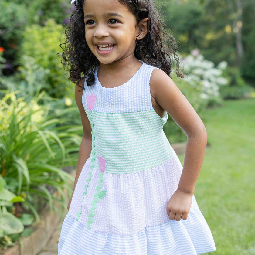 Seersucker Dress With Tulips