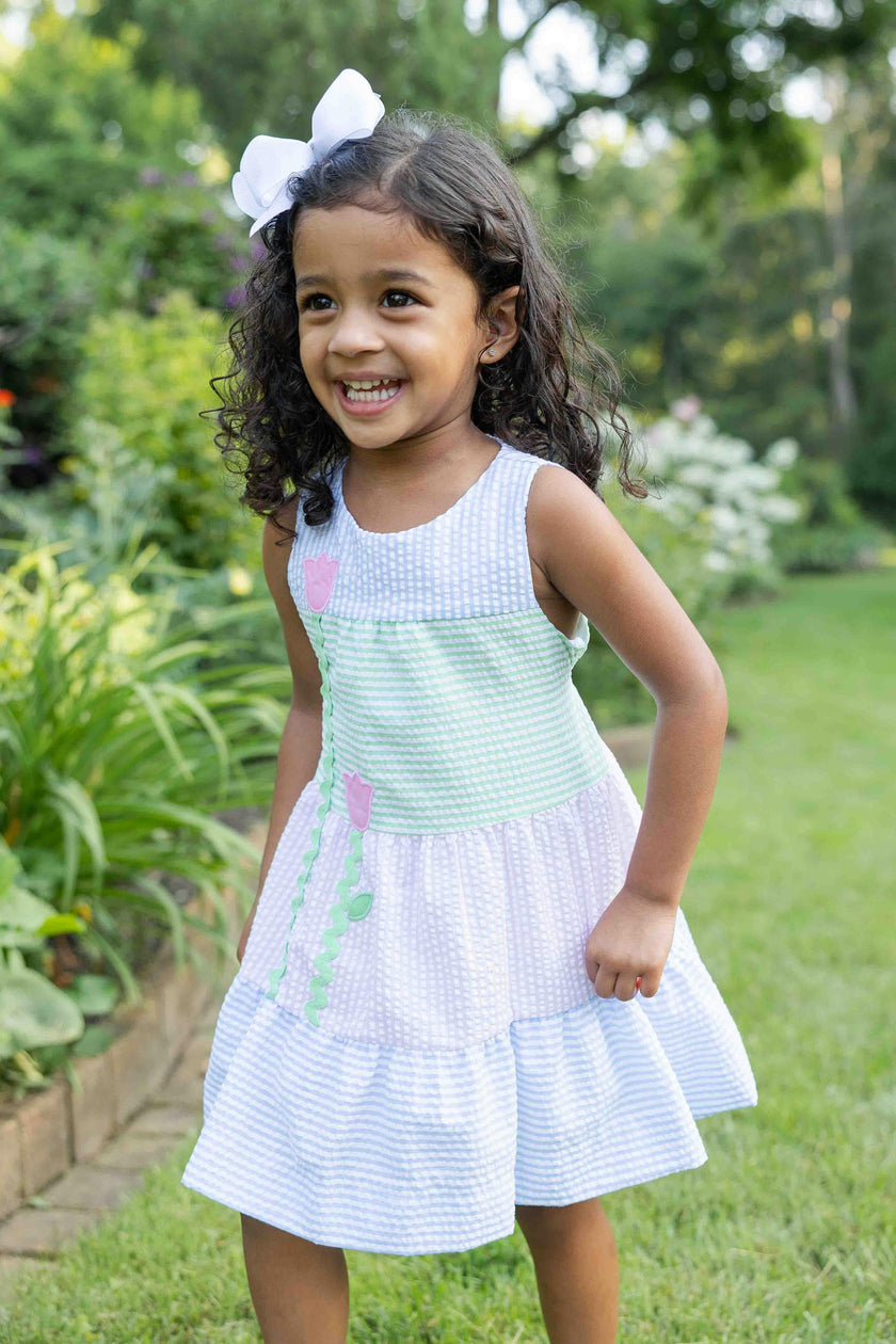 Seersucker Dress With Tulips