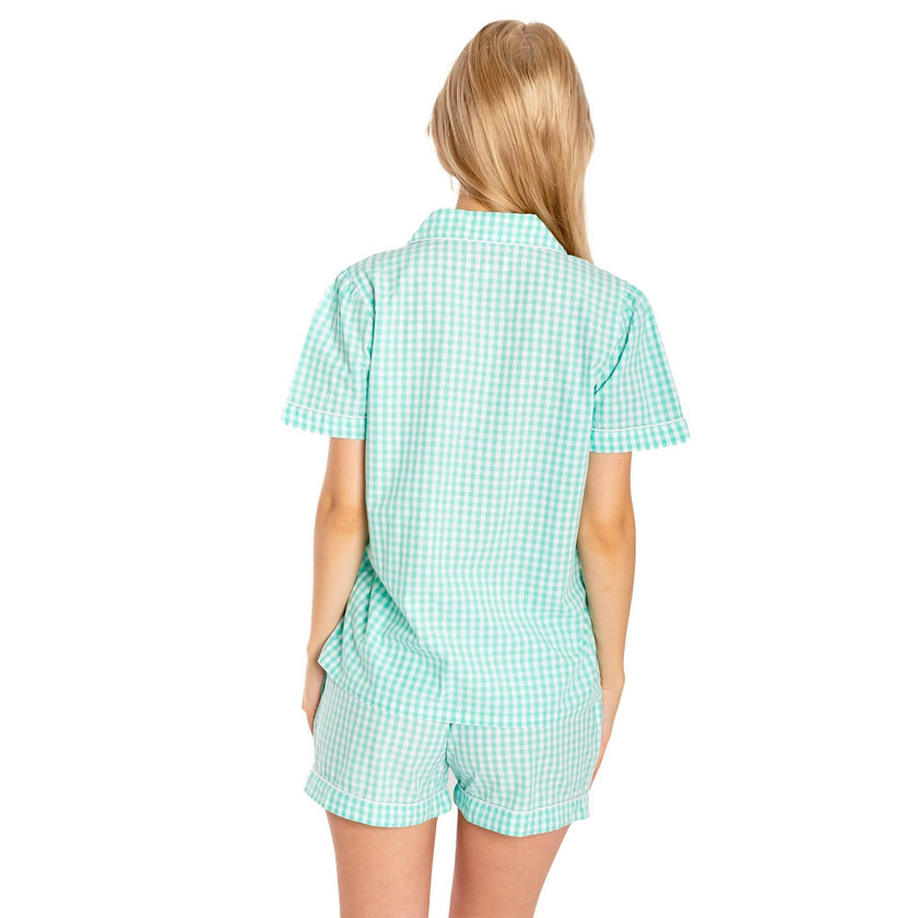 Women's Hepburn Gingham Mint Short PJ Set - Organic Cotton Poplin