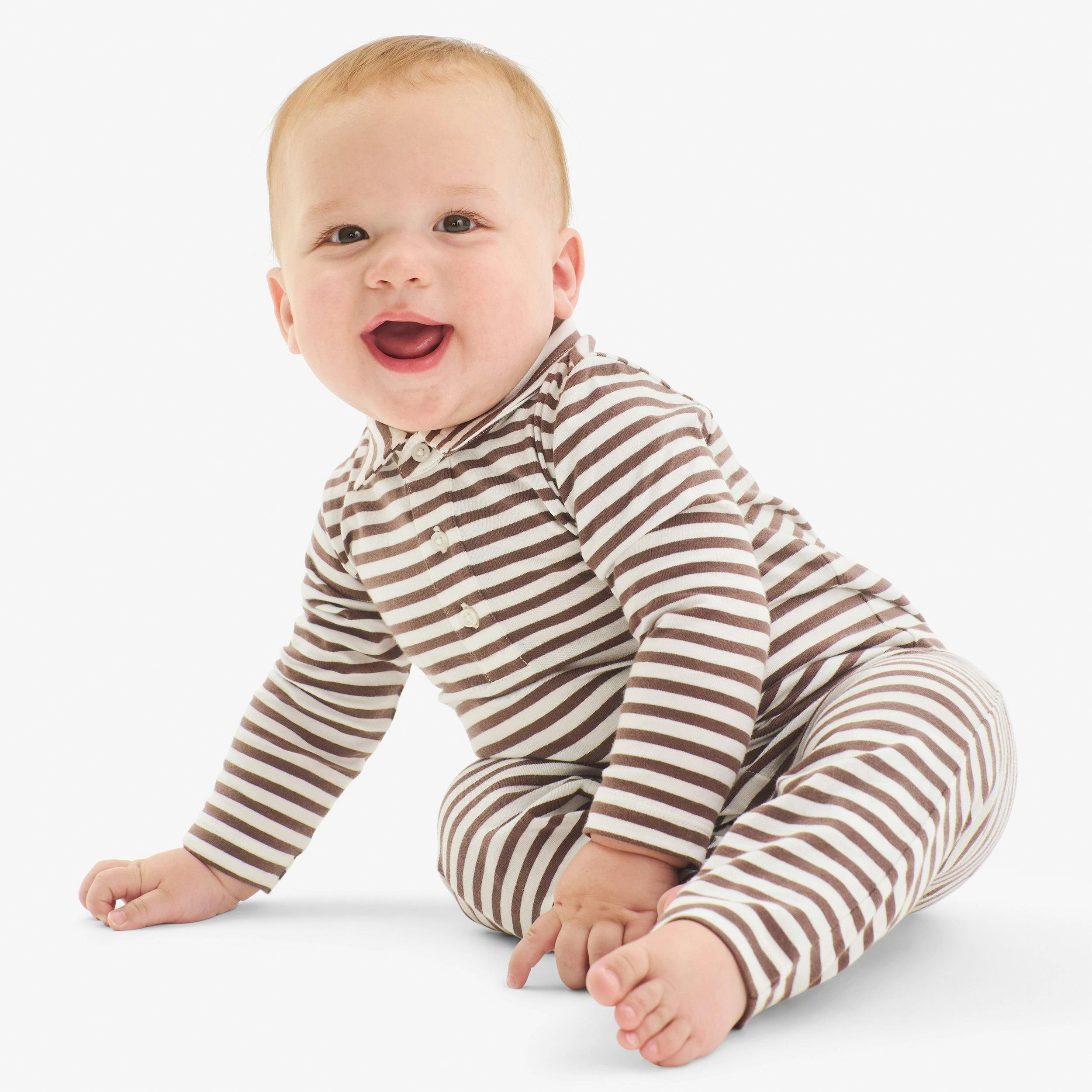 Baby polo romper in mini stripe
