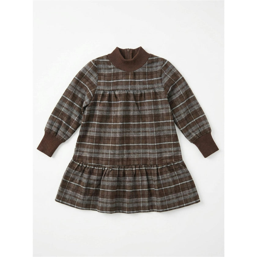 Plaid Dress With Knit Mock Neck & Cuff
