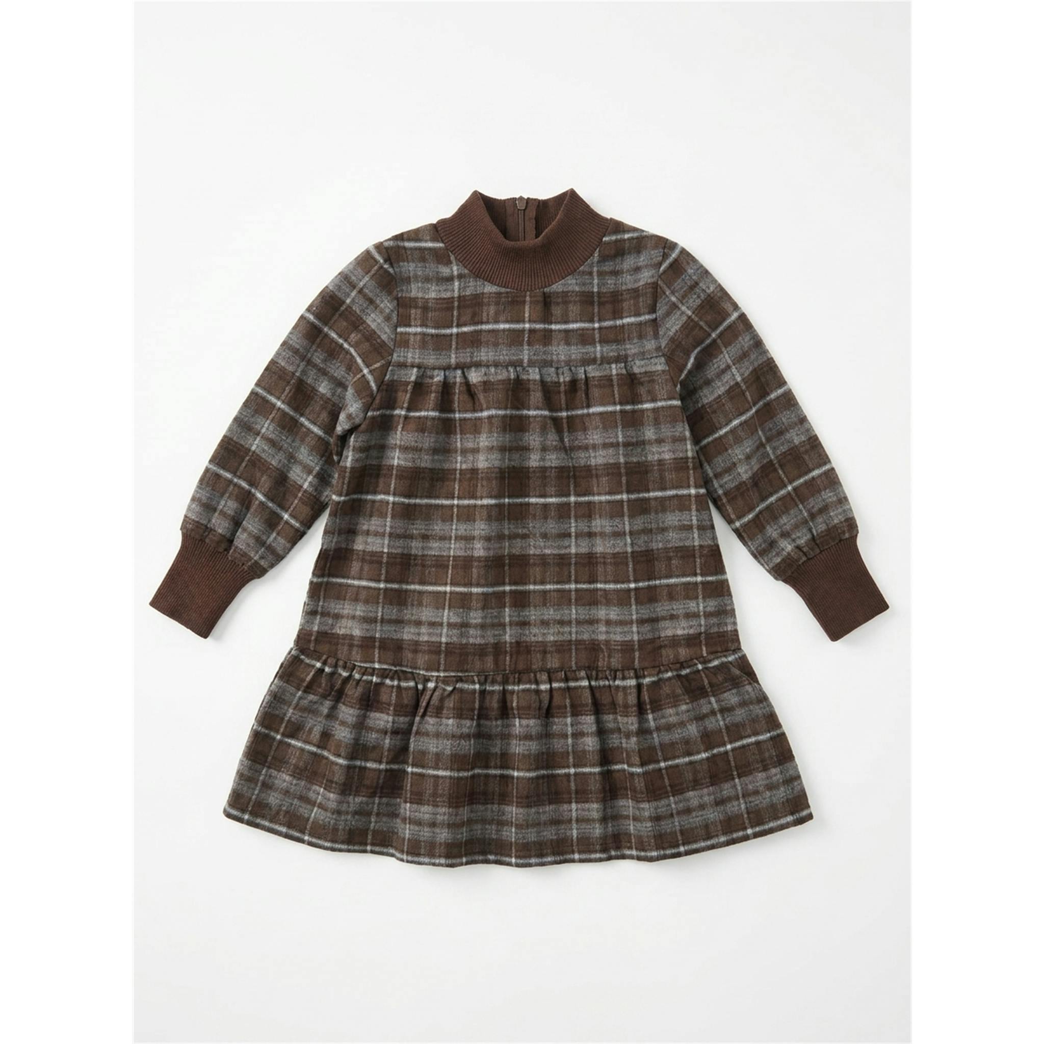 Plaid Dress With Knit Mock Neck & Cuff