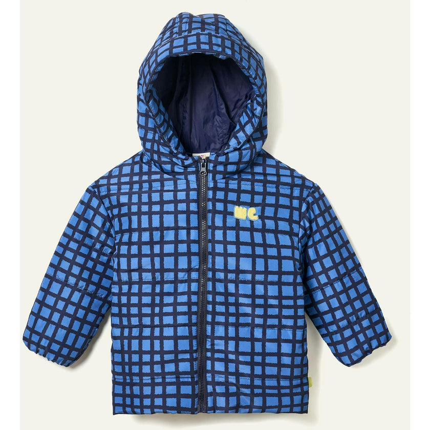 Recycled Polyester Blue Grid Lightweight Puffer