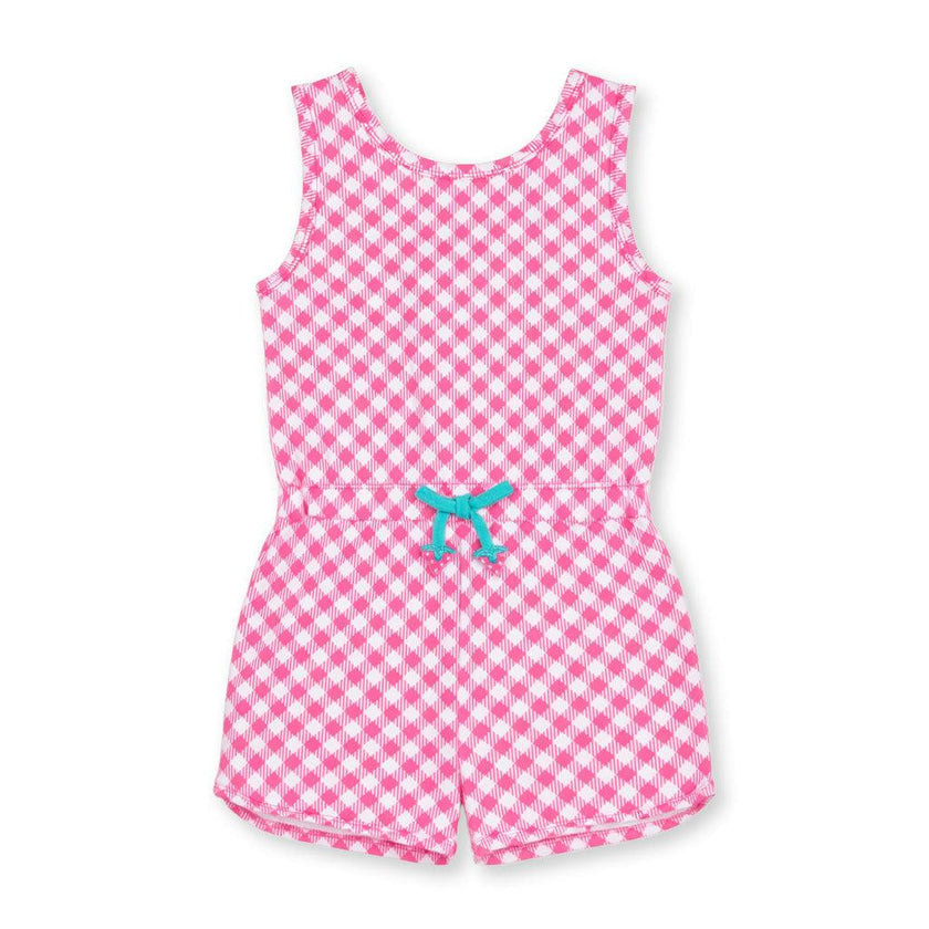 Gingham Print Knit Romper With Strawberries