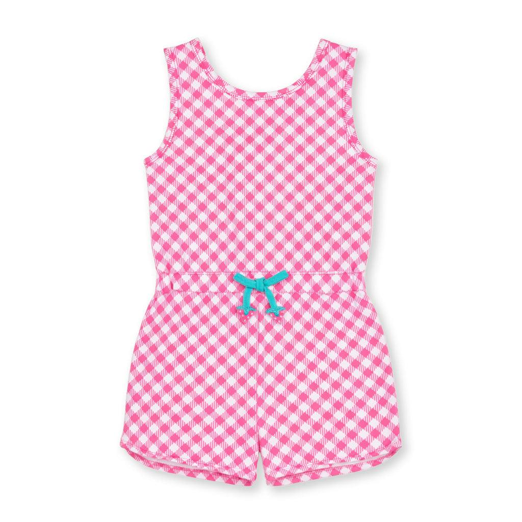 Gingham Print Knit Romper With Strawberries