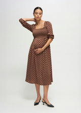 Smocked Sateen Maternity and Nursing Midi Dress