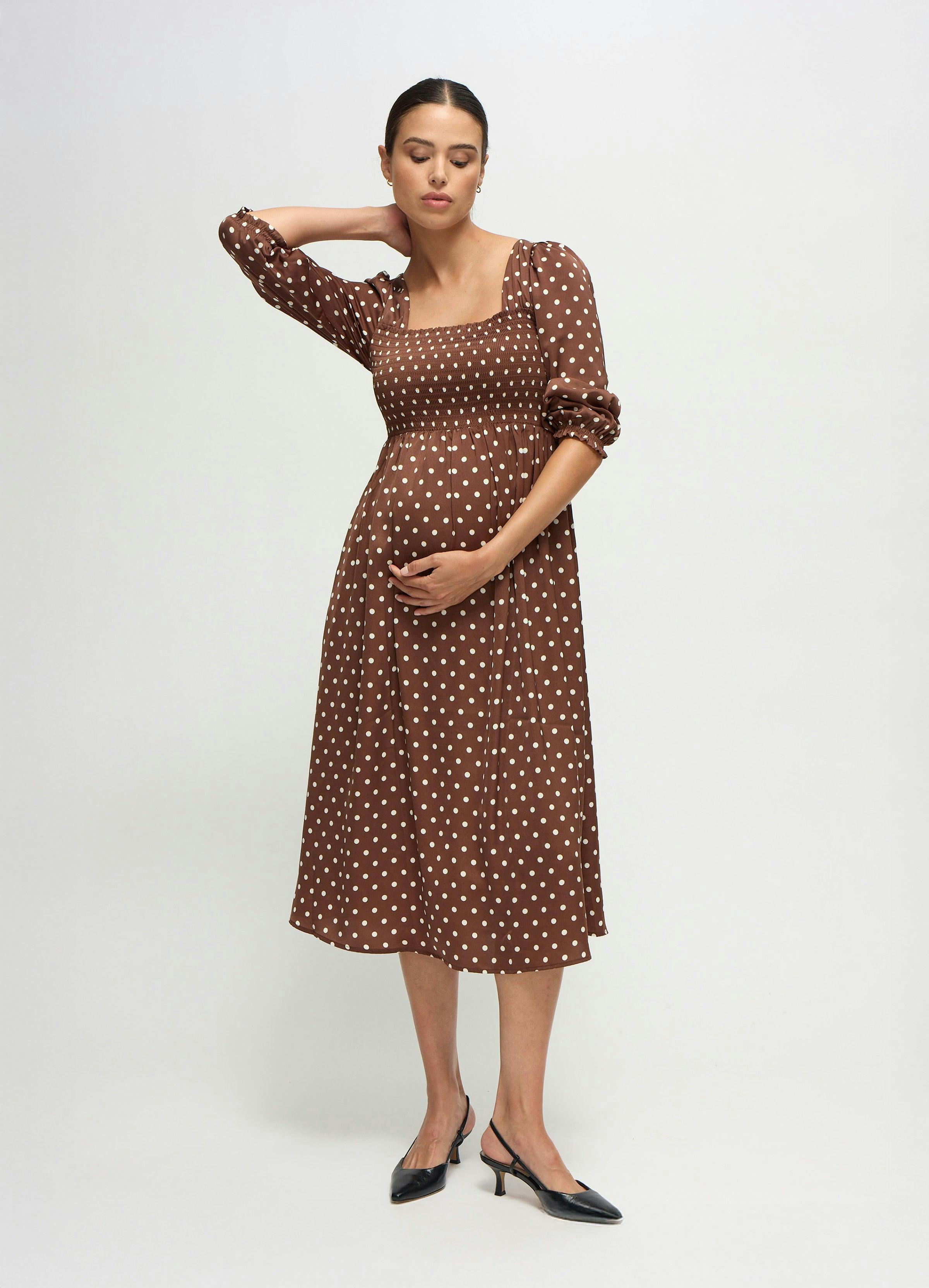 Smocked Sateen Maternity and Nursing Midi Dress