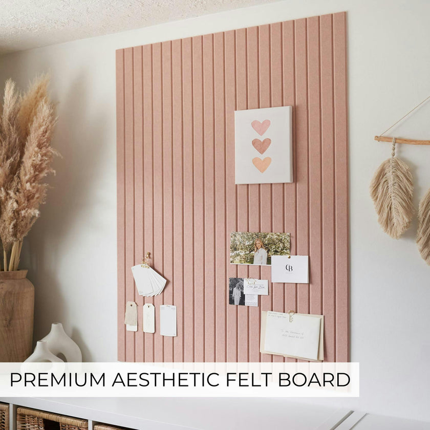Large Felt Bulletin Board - Stylish 35" x 47" Cork Board Alternative for Office & Wall Decor - 12 Adhesive Tiles w/Golden Pins to Display Your Photos