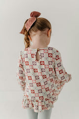 Girls Long Sleeve Peplum Set in Wavy Daisy Checkered