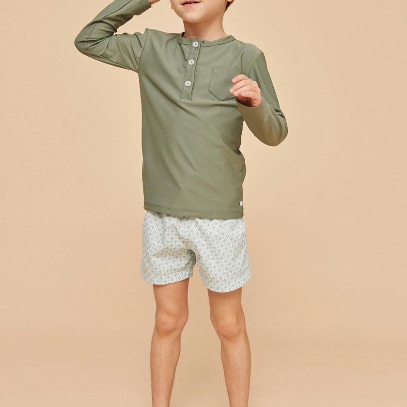 Pale Green Geo Boys' Swim Shorts