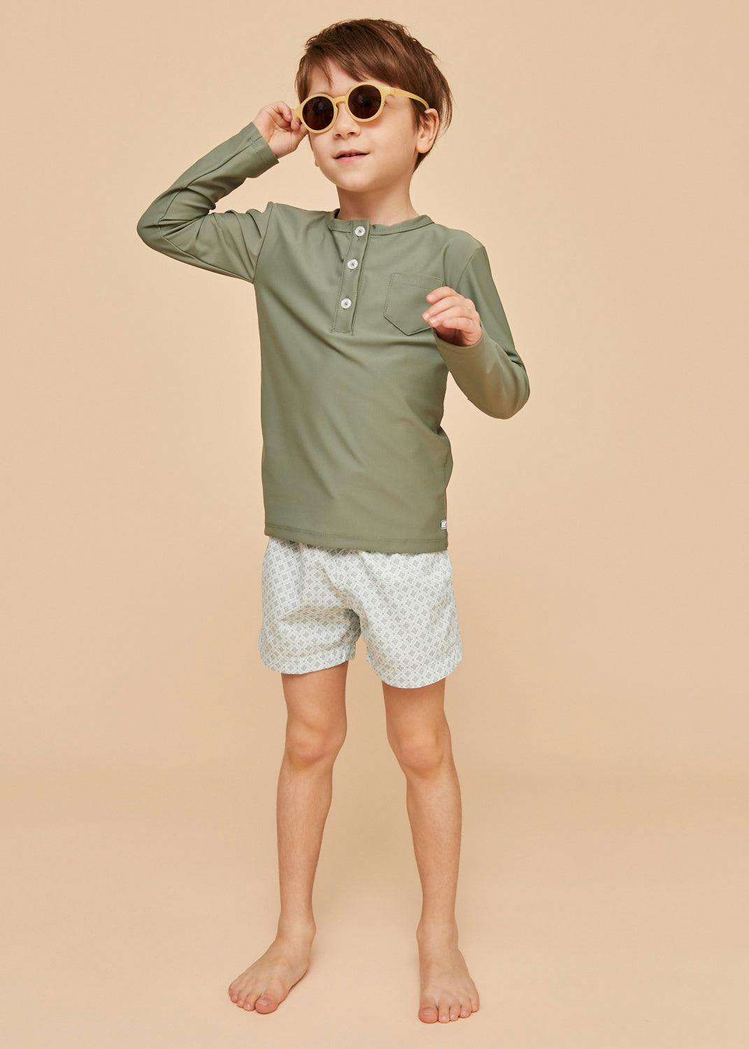Pale Green Geo Boys' Swim Shorts