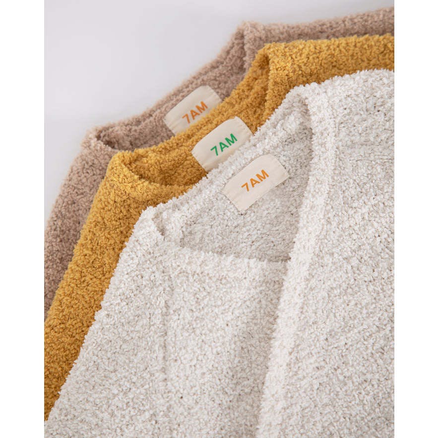Fuzzy Ribbed Hem Long Sleeve Wrap Top