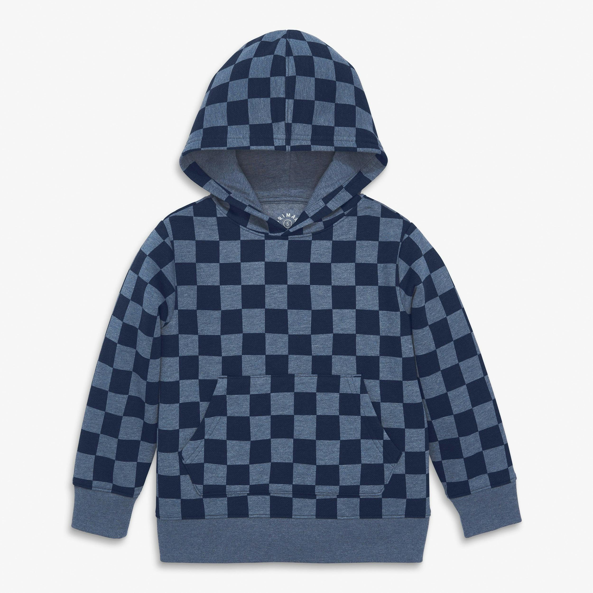 Kids cozy fleece pullover hoodie in checks