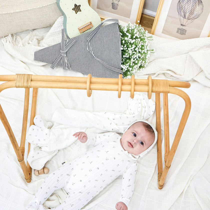 Pointelle Leaves Footie and Beanie Set