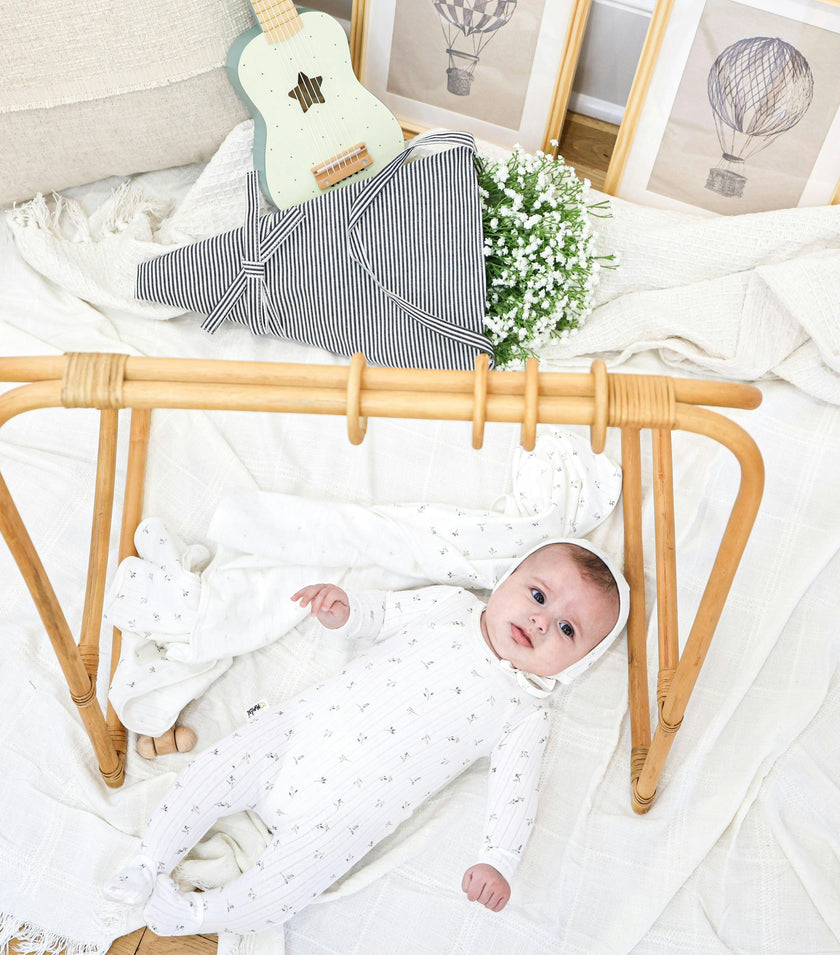 Pointelle Leaves Footie and Beanie Set