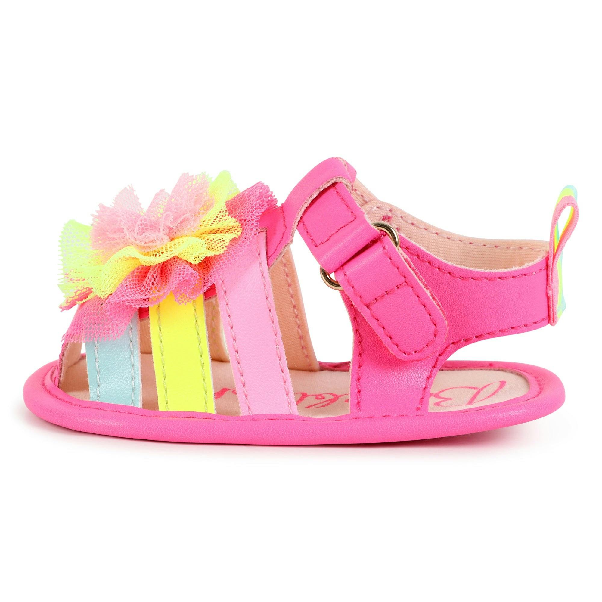 Pink Multicolor Strap Pom Sandals