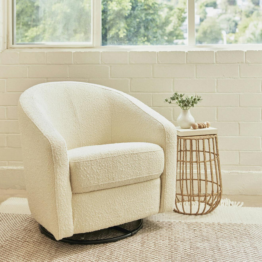 Madison Swivel Glider in Ivory Boucle