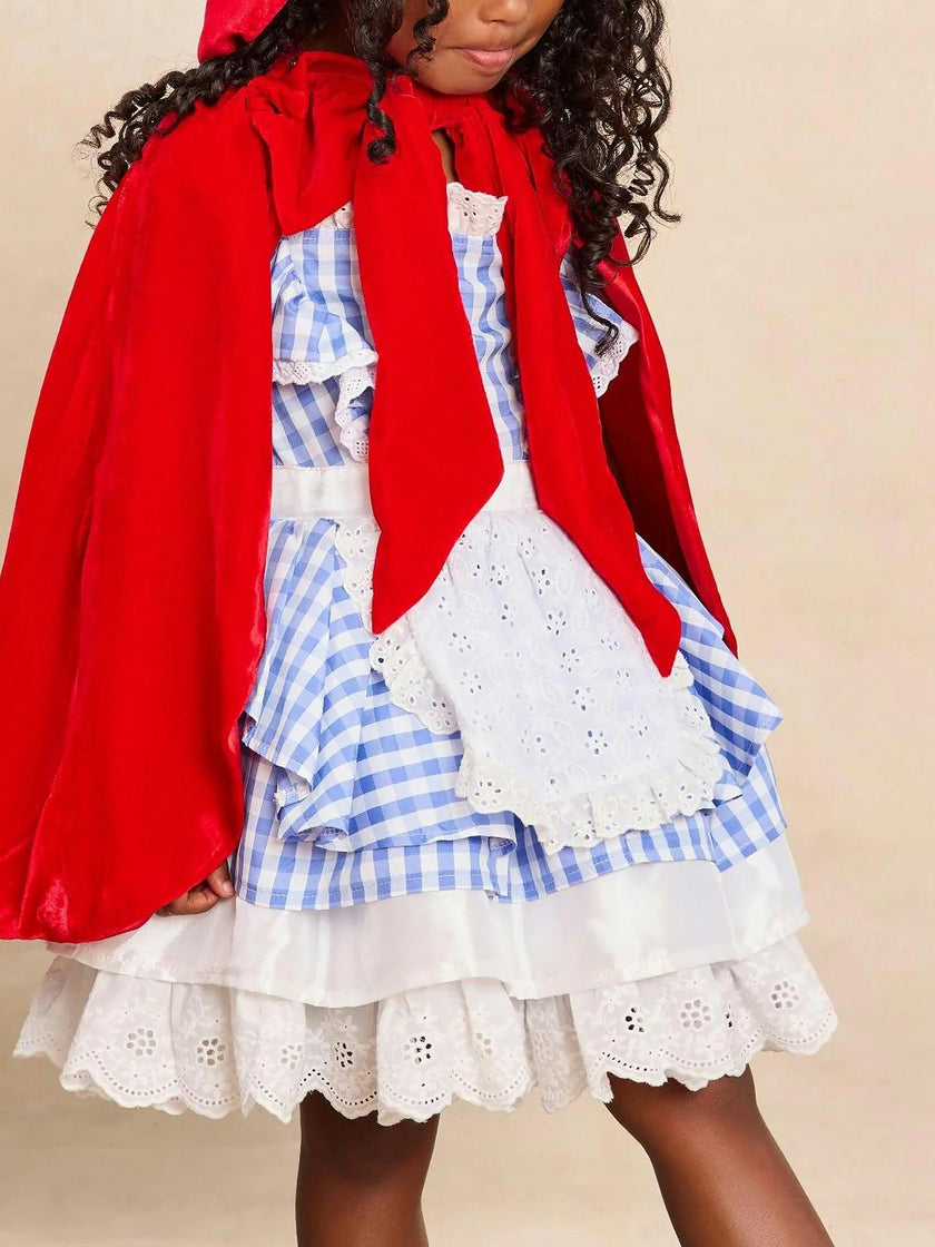 Red Riding Hood Dress with attached Apron For Girls