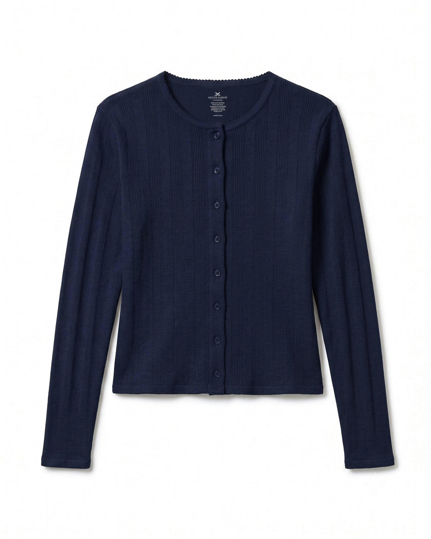 Women's Pointelle Cardigan in Navy