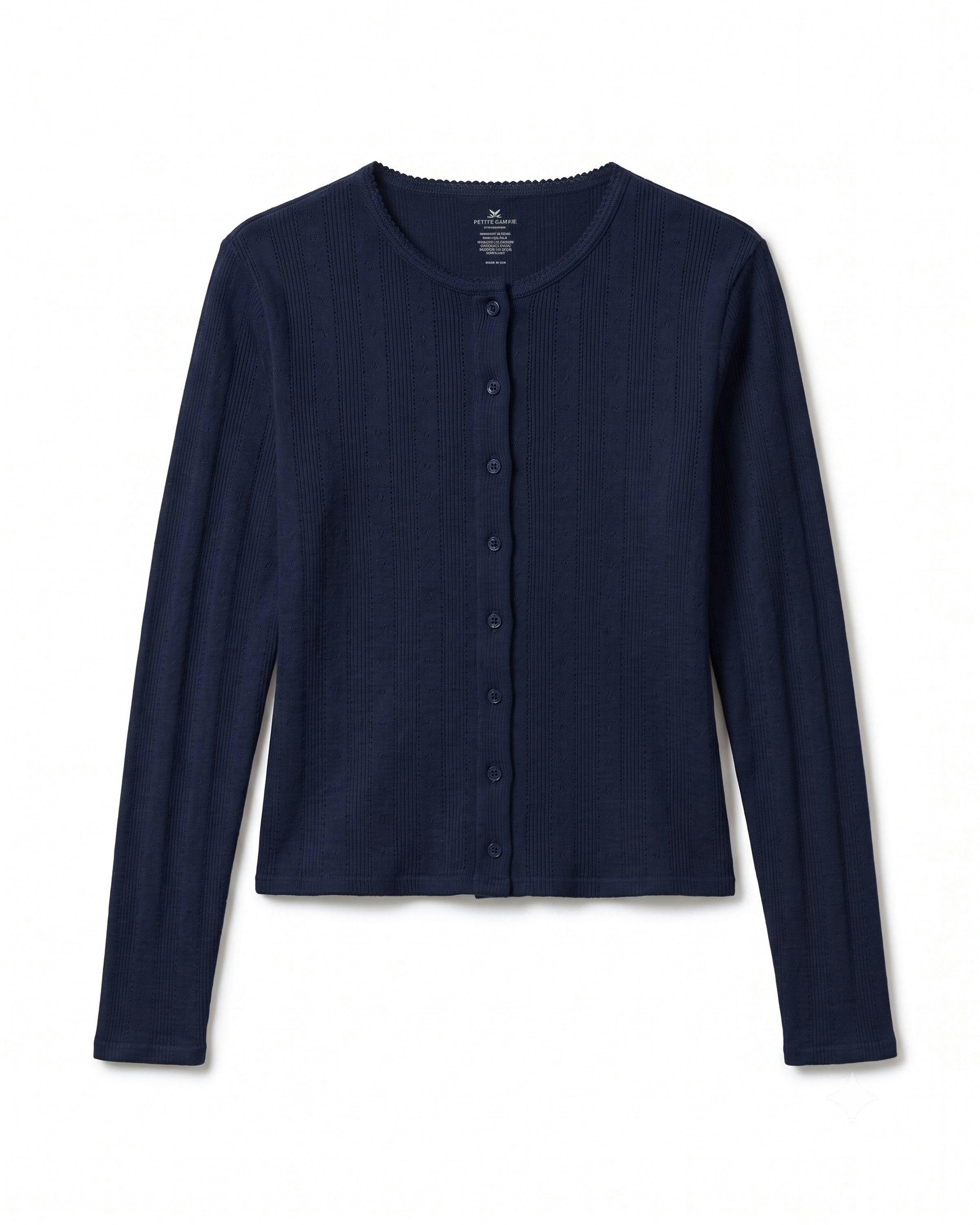 Women's Pointelle Cardigan in Navy