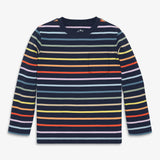 Kids long sleeve pocket tee in rainbow stripe