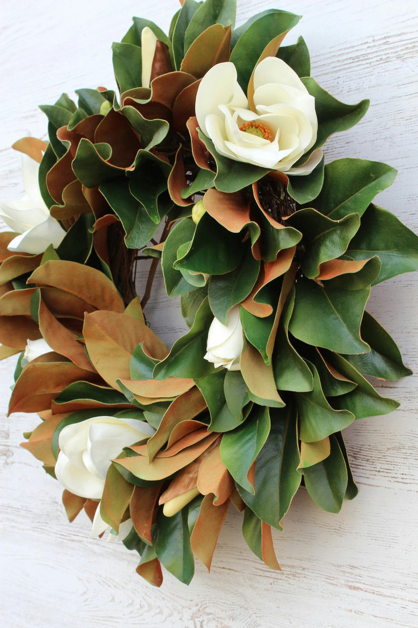 Classic Real Touch White Magnolia All Seasons Front Door Wreath  24"