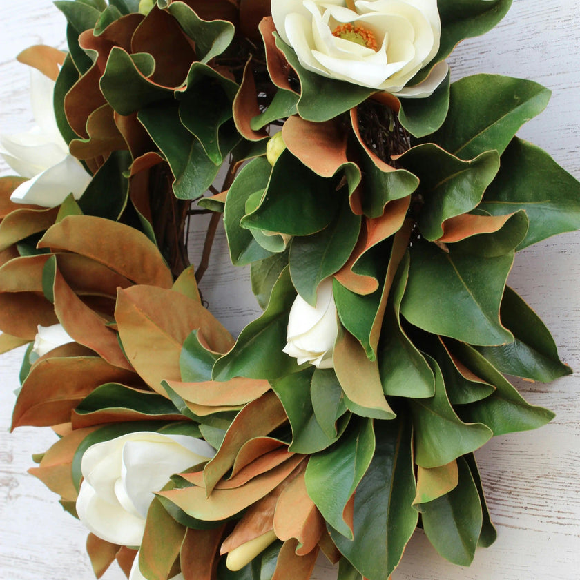 Classic Real Touch White Magnolia All Seasons Front Door Wreath  24"