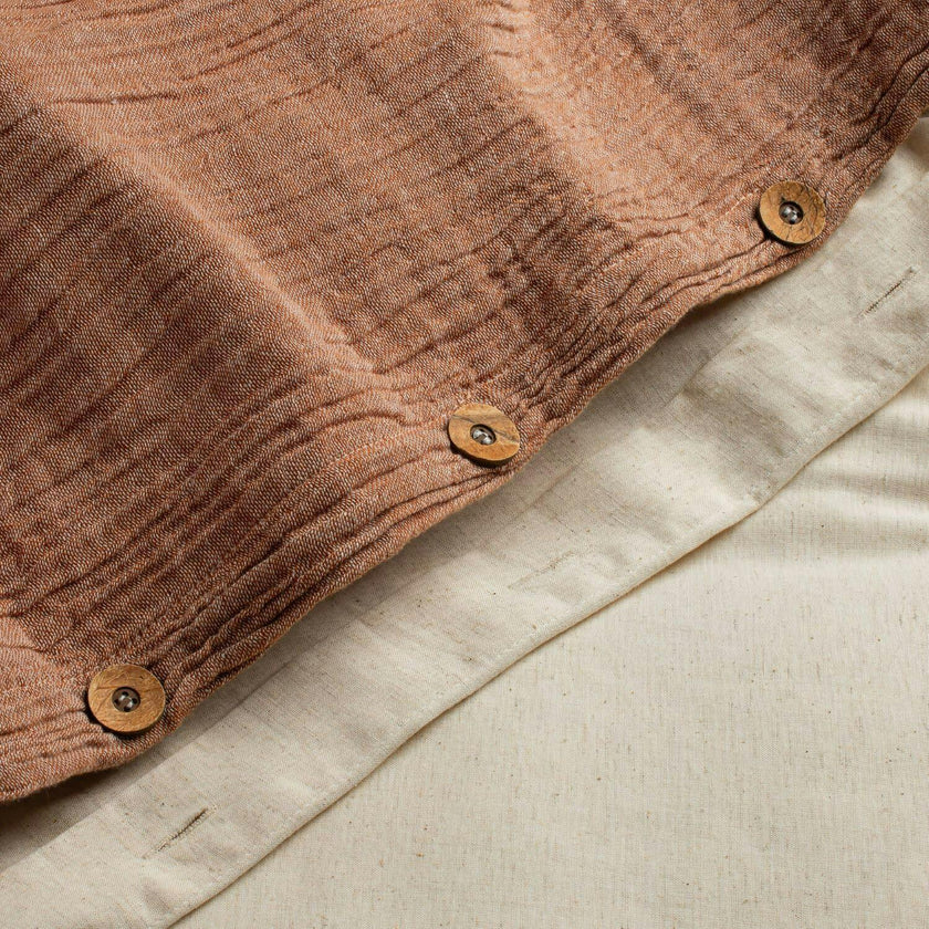 Rust Crinkled Linen Duvet Cover, Brown