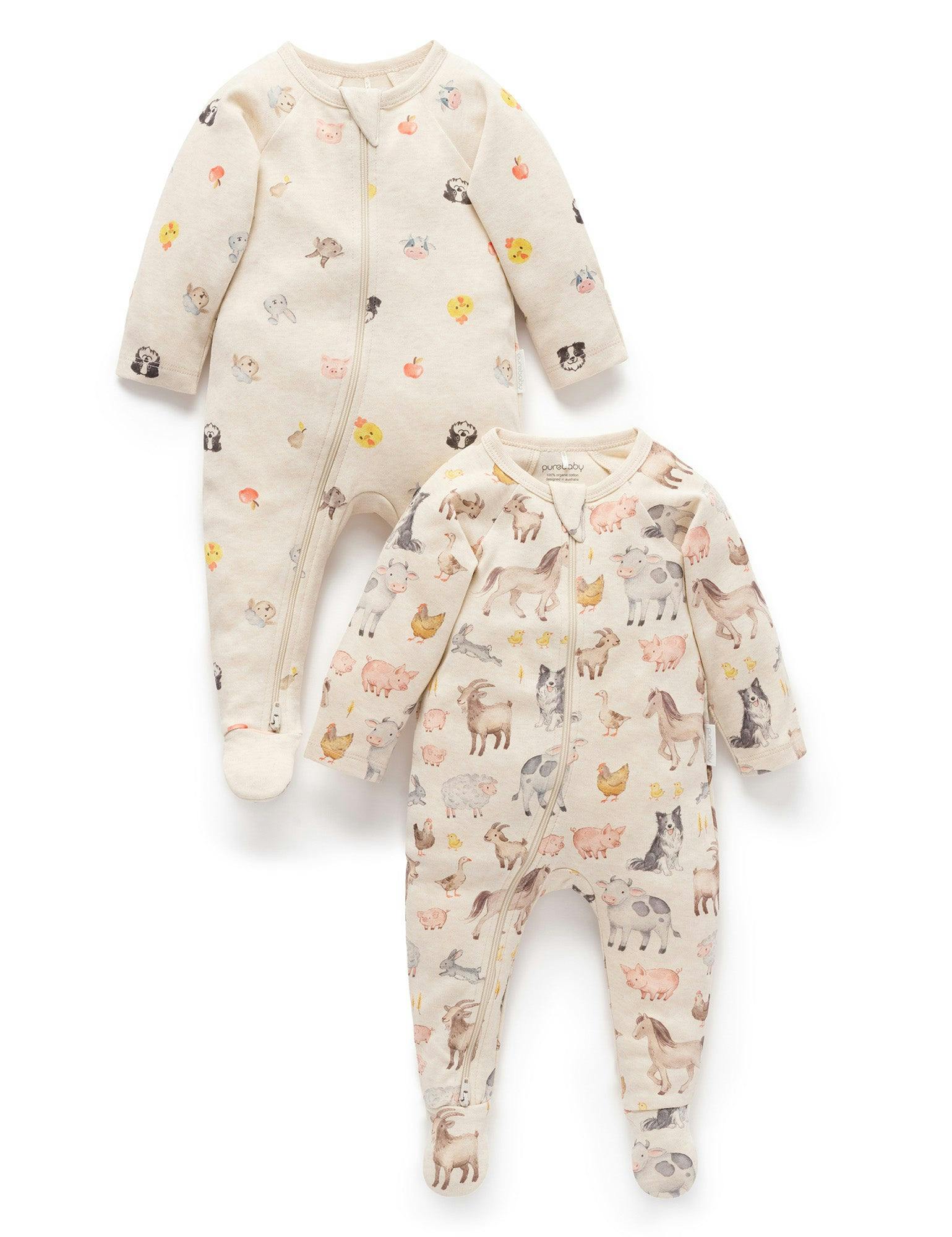 Printed Zip Growsuit Pack Farm Animals Print