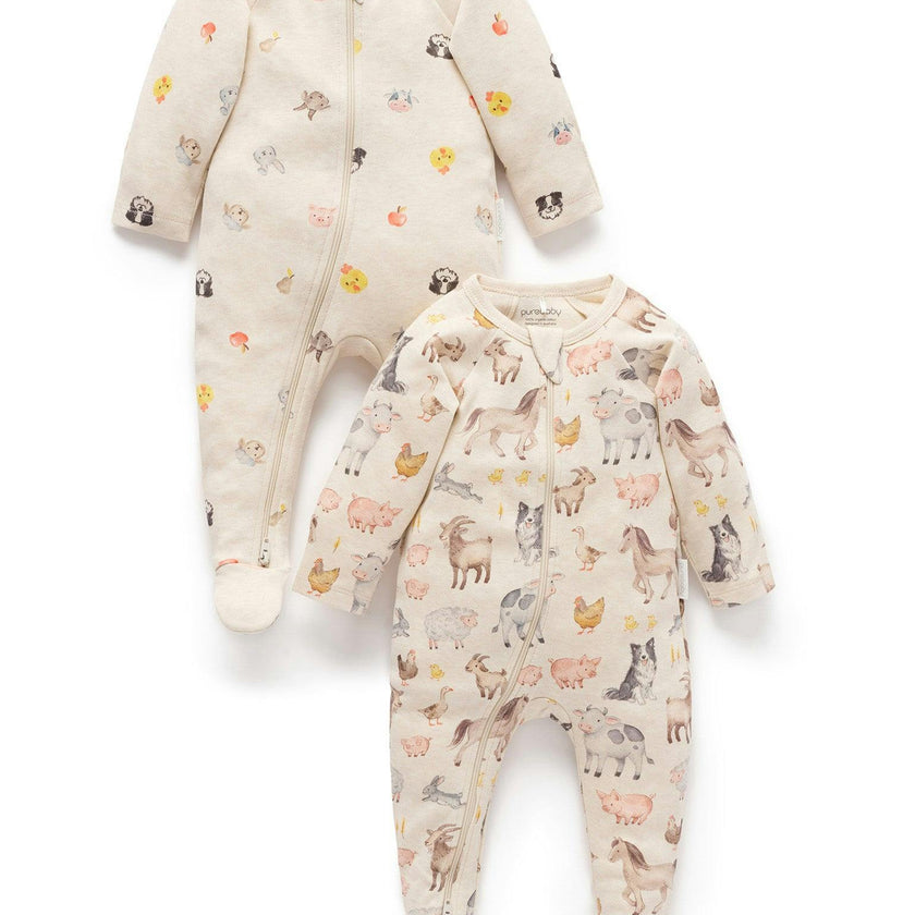 Printed Zip Growsuit Pack Farm Animals Print