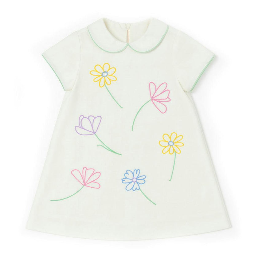 Linen Look Dress With Embroidered Flowers