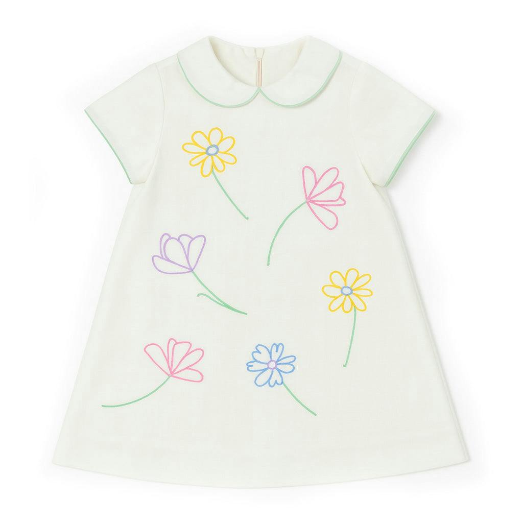 Linen Look Dress With Embroidered Flowers