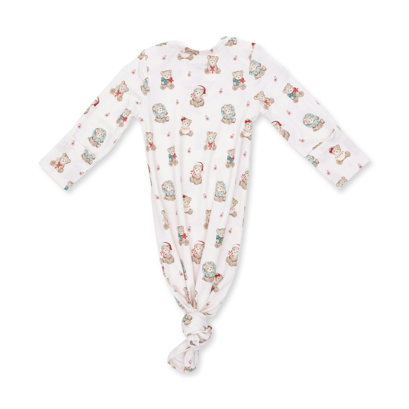 Christmas Teddy Bears Pink - Knotted Gown and Knotted Headband