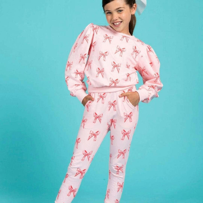 Ribbon Puff Sleeve Set Pink
