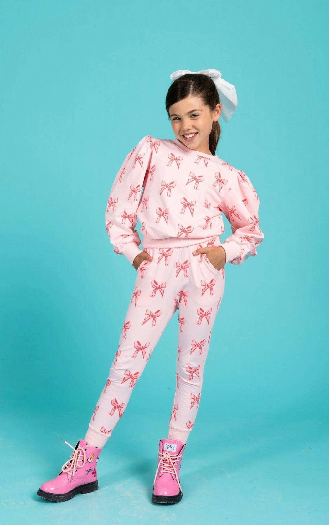 Ribbon Puff Sleeve Set Pink