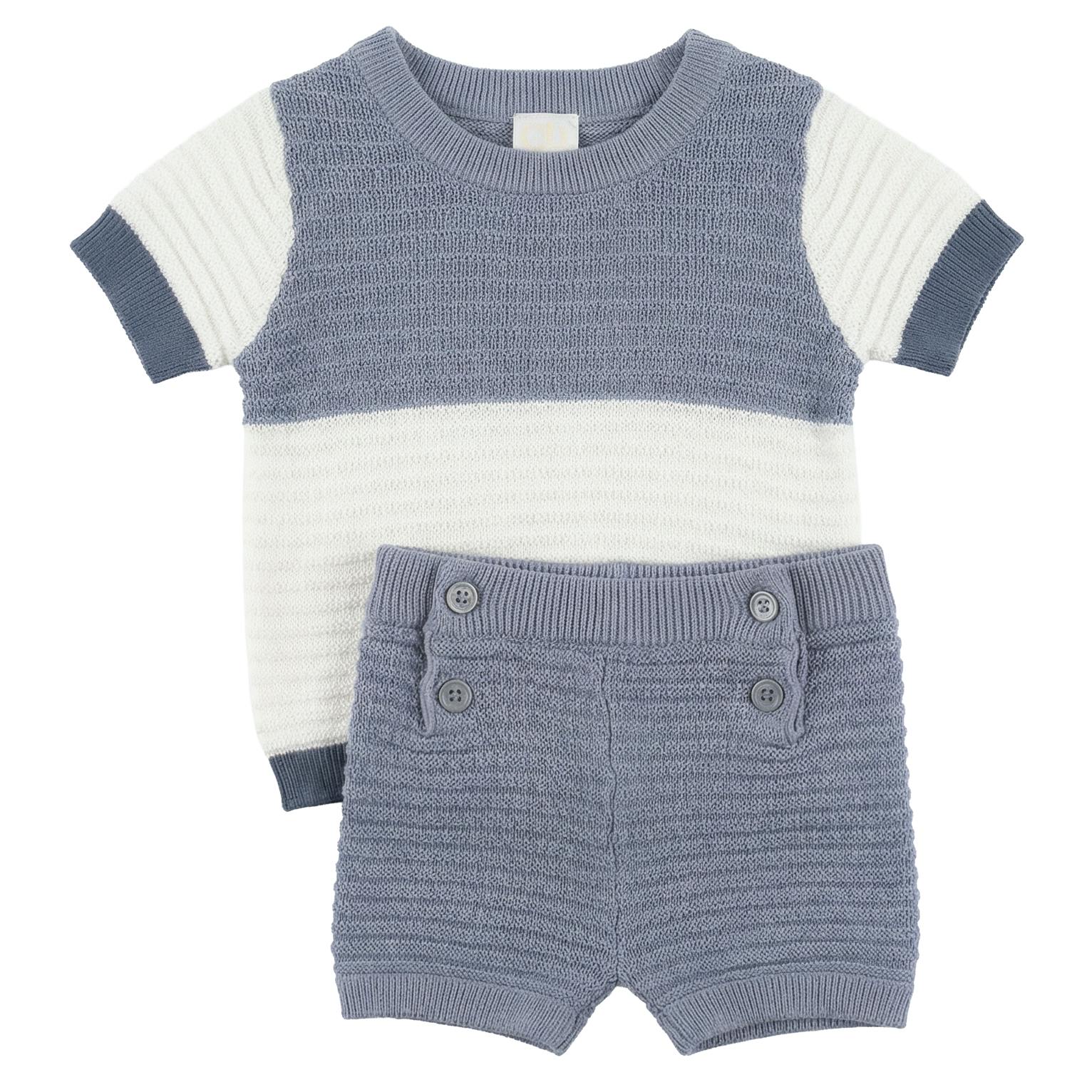 Mutli Textured Contrast Knit Shorts Set