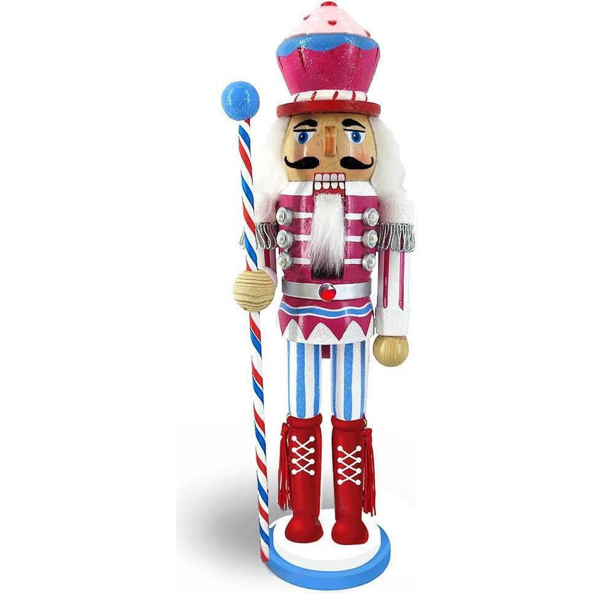 Candy Cane Nutcracker Pink and Blue with Cupcake Hat 12 inch