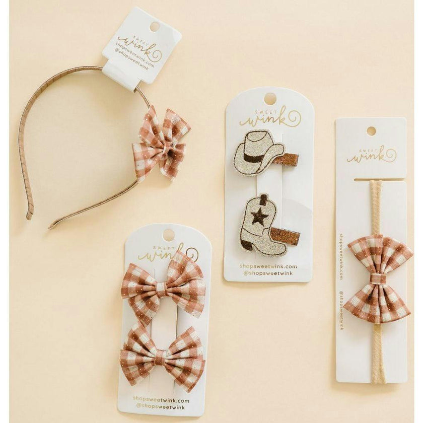 Gingham Printed Tulle Bow Headband